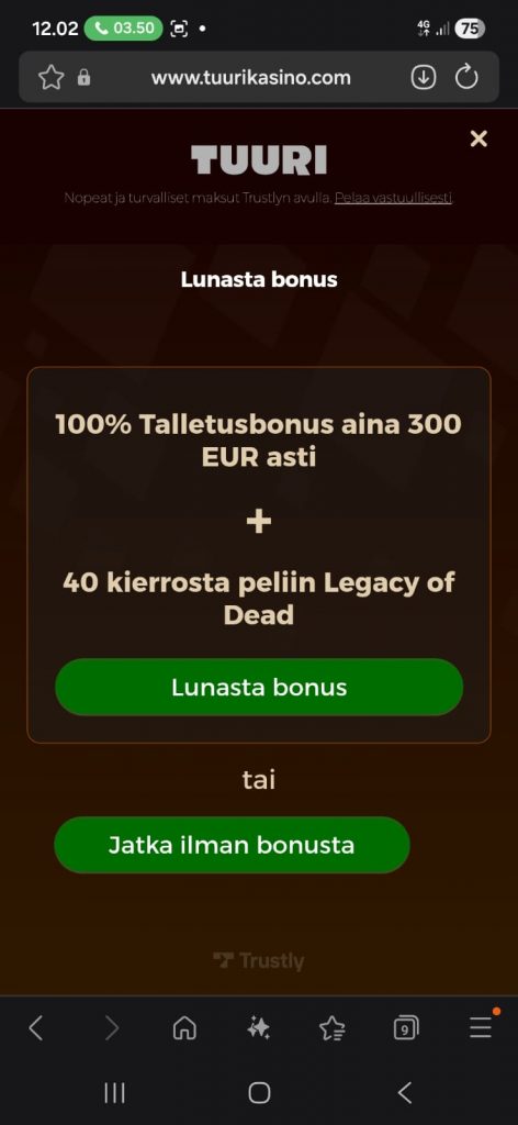 Tuuri tarjoilee bonuksia