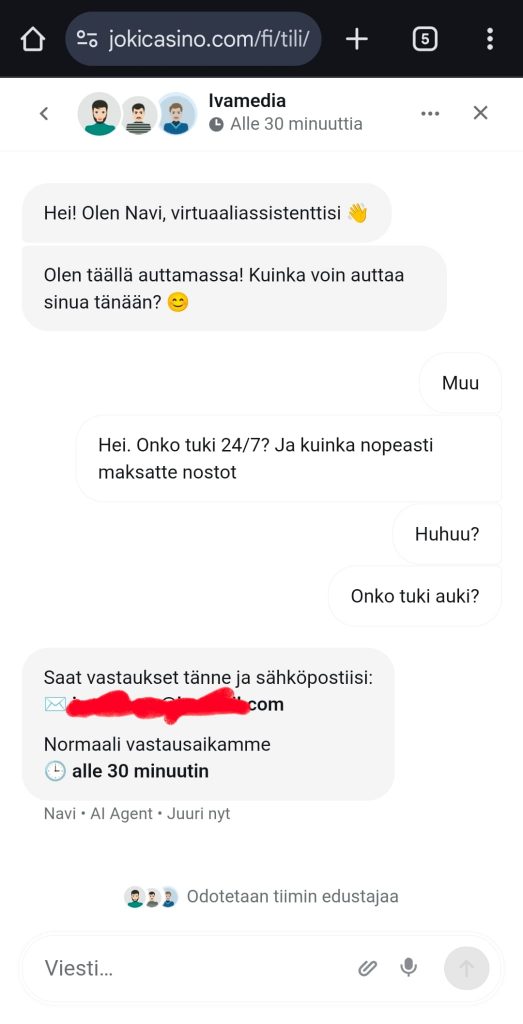 Live chat testissä