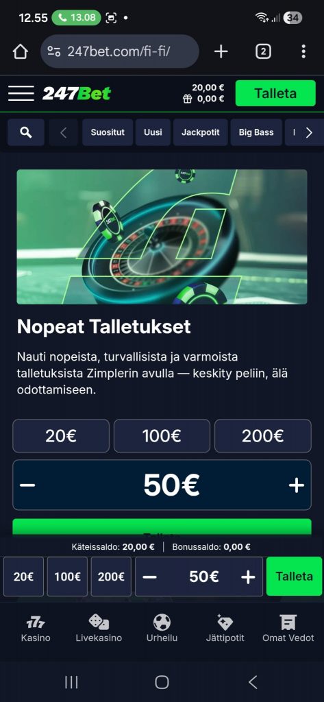 Talletimme 20 euroa 24Betille